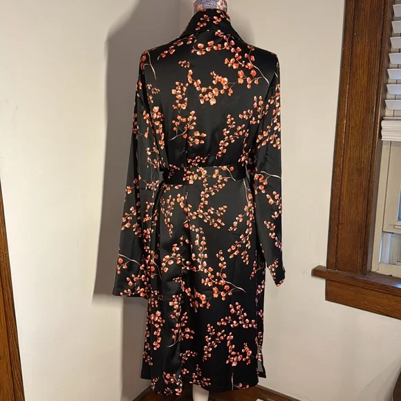 Jason Wu Trench Coat Elegant Black Red Floral Silky - Picture 4 of 6